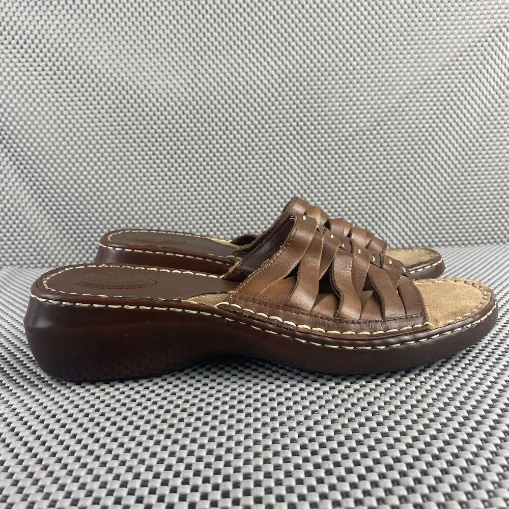 Dr Scholls Wedge Sandals Women shoes 9 Brown Leather Open Toe Comfort Shoes